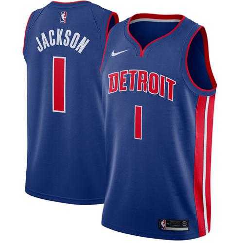 Men's Nike Detroit Pistons #1 Reggie Jackson Blue NBA Swingman Icon Edition Jersey
