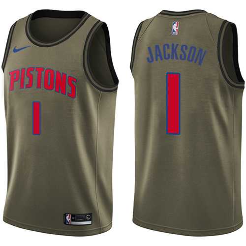 Men's Nike Detroit Pistons #1 Reggie Jackson Green Salute to Service NBA Swingman Jersey