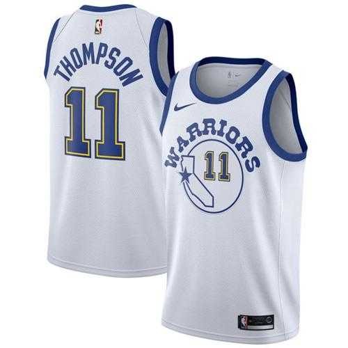 Men's Nike Golden State Warriors #11 Klay Thompson White Throwback NBA Swingman Hardwood Classics Jersey