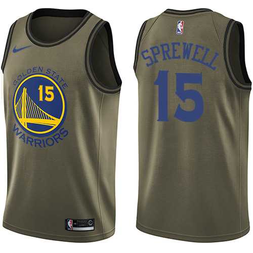 Men's Nike Golden State Warriors #15 Latrell Sprewell Green Salute to Service NBA Swingman Jersey