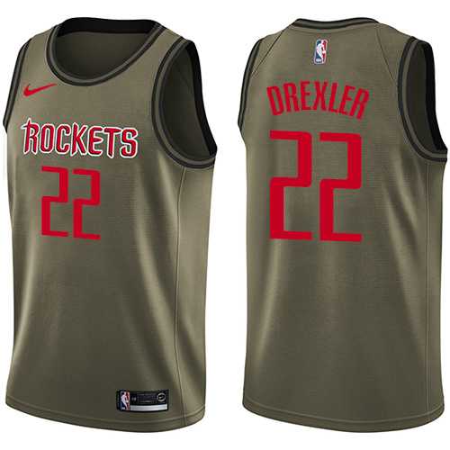Men's Nike Houston Rockets #22 Clyde Drexler Green Salute to Service NBA Swingman Jersey
