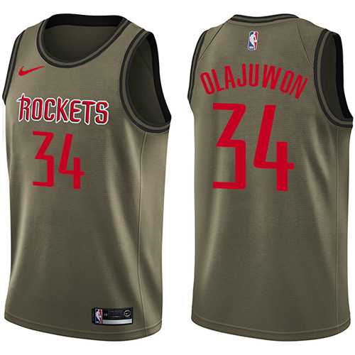 Men's Nike Houston Rockets #34 Hakeem Olajuwon Green Salute to Service NBA Swingman Jersey