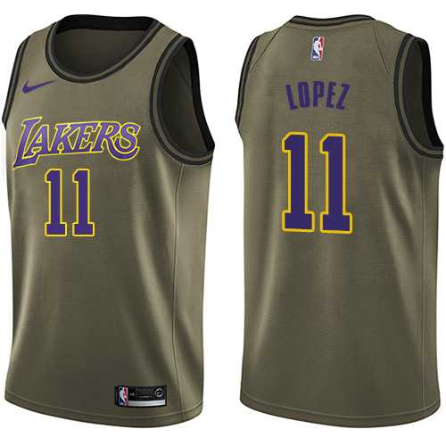 Men's Nike Los Angeles Lakers #11 Brook Lopez Green Salute to Service NBA Swingman Jersey