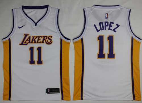 Men's Nike Los Angeles Lakers #11 Brook Lopez White NBA Swingman Jersey