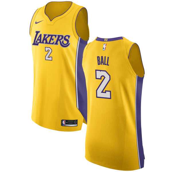 Men's Nike Los Angeles Lakers #2 Lonzo Ball Gold NBA Authentic Icon Edition Jersey