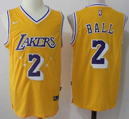 Men's Nike Los Angeles Lakers #2 Lonzo Ball Gold Throwback NBA Swingman Jersey