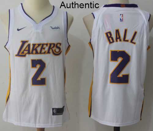 Men's Nike Los Angeles Lakers #2 Lonzo Ball White NBA Authentic Association Edition Jersey