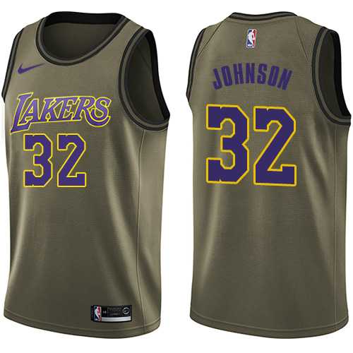 Men's Nike Los Angeles Lakers #32 Magic Johnson Green Salute to Service NBA Swingman Jersey