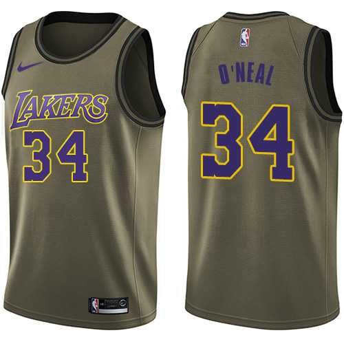 Men's Nike Los Angeles Lakers #34 Shaquille O'Neal Green Salute to Service NBA Swingman Jersey