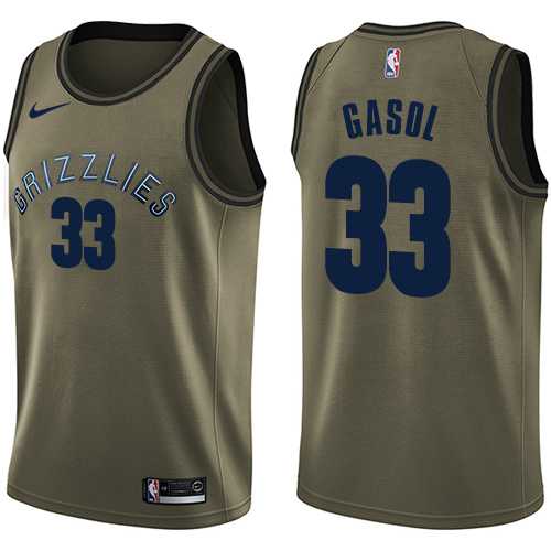 Men's Nike Memphis Grizzlies #33 Marc Gasol Green Salute to Service NBA Swingman Jersey