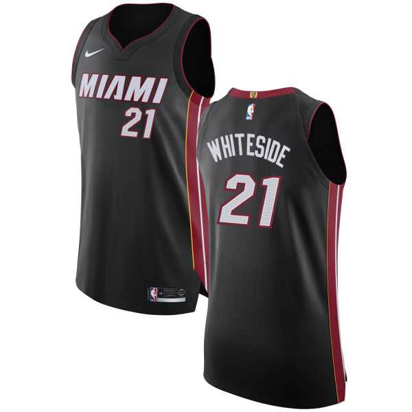 Men's Nike Miami Heat #21 Hassan Whiteside Black NBA Authentic Icon Edition Jersey