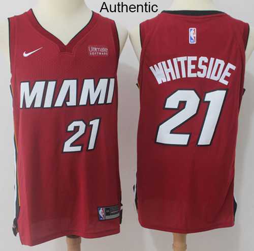 Men's Nike Miami Heat #21 Hassan Whiteside Red NBA Authentic Statement Edition Jersey