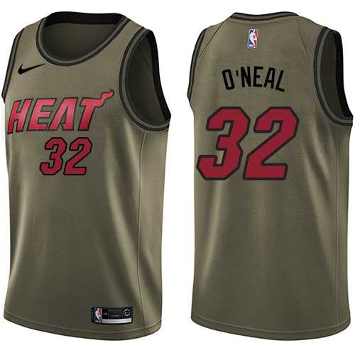 Men's Nike Miami Heat #32 Shaquille O'Neal Green Salute to Service NBA Swingman Jersey