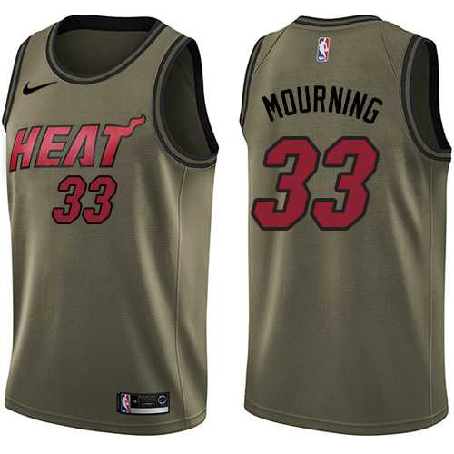 Men's Nike Miami Heat #33 Alonzo Mourning Green Salute to Service NBA Swingman Jersey