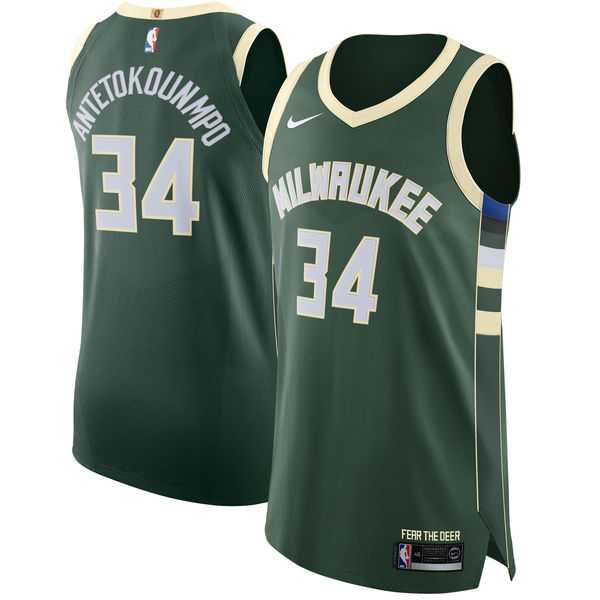 Men's Nike Milwaukee Bucks #34 Giannis Antetokounmpo Green NBA Authentic Icon Edition Jersey
