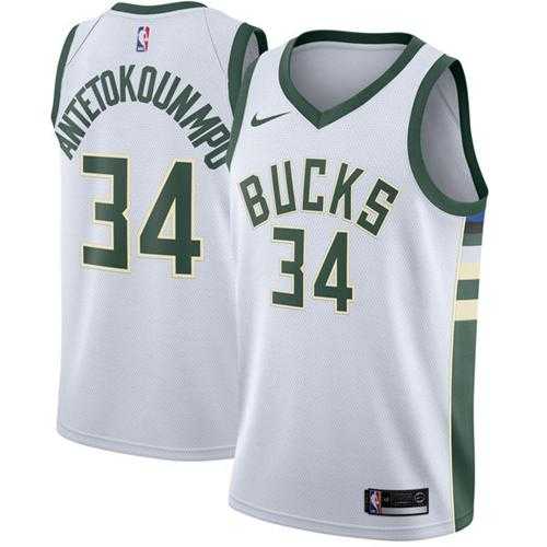 Men's Nike Milwaukee Bucks #34 Giannis Antetokounmpo White Stitched NBA Swingman Jersey