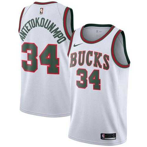 Men's Nike Milwaukee Bucks #34 Giannis Antetokounmpo White Throwback NBA Swingman Hardwood Classics Jersey
