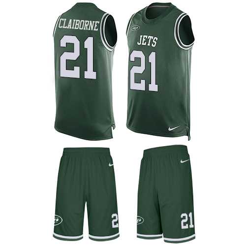 Men's Nike New York Jets #21 Morris Claiborne Limited Green Tank Top Suit Nike NFL