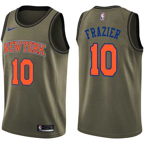 Men's Nike New York Knicks #10 Walt Frazier Green Salute to Service NBA Swingman Jersey