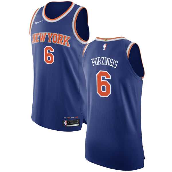 Men's Nike New York Knicks #6 Kristaps Porzingis Blue NBA Authentic Icon Edition Jersey