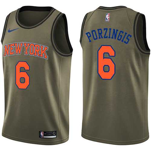 Men's Nike New York Knicks #6 Kristaps Porzingis Green Salute to Service NBA Swingman Jersey Men's Nike New York Knicks #6 Kristaps Porzingis Green Salute to Service NBA Swingman Jersey