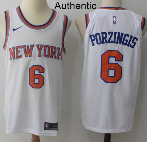 Men's Nike New York Knicks #6 Kristaps Porzingis White NBA Authentic Association Edition Jersey Men's Nike New York Knicks #6 Kristaps Porzingis White NBA Authentic Association Edition Jersey