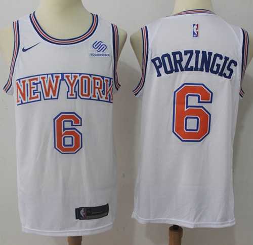 Men's Nike New York Knicks #6 Kristaps Porzingis White NBA Swingman Hardwood Classics Jersey