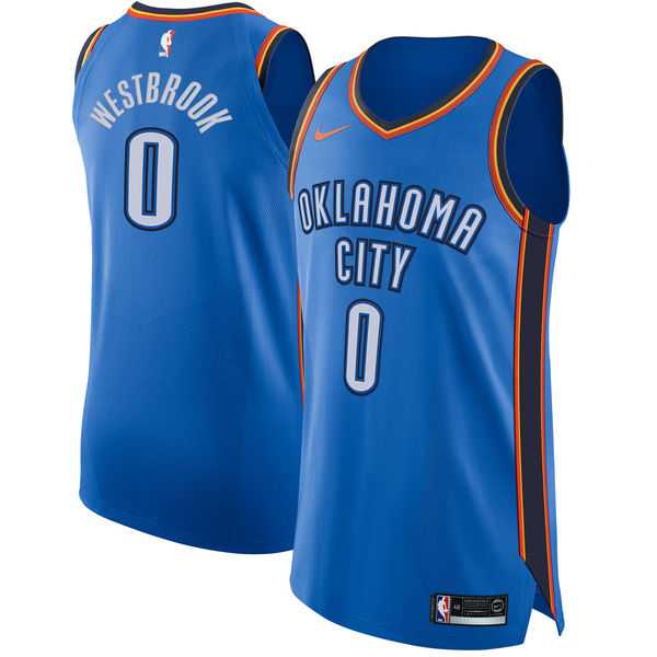 Men's Nike Oklahoma City Thunder #0 Russell Westbrook Blue NBA Authentic Icon Edition Jersey