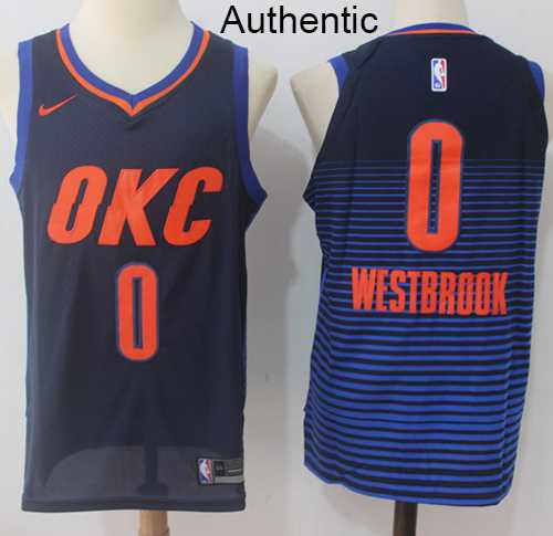 Men's Nike Oklahoma City Thunder #0 Russell Westbrook Navy Blue NBA Authentic Statement Edition Jersey
