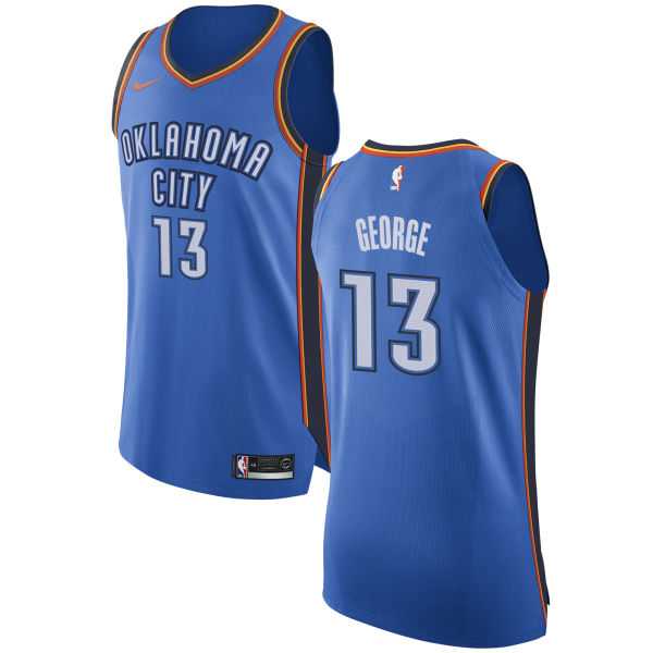 Men's Nike Oklahoma City Thunder #13 Paul George Blue NBA Authentic Icon Edition Jersey