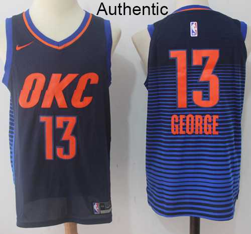 Men's Nike Oklahoma City Thunder #13 Paul George Navy Blue NBA Authentic Statement Edition Jersey