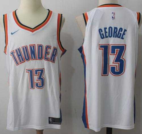 Men's Nike Oklahoma City Thunder #13 Paul George White NBA Swingman Jersey