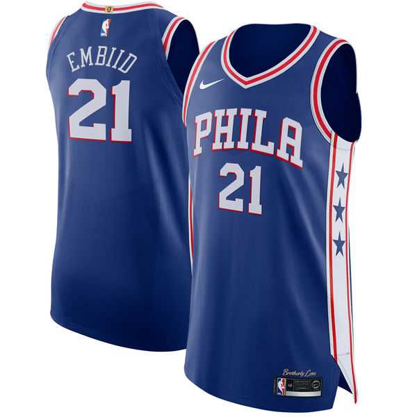 Men's Nike Philadelphia 76ers #21 Joel Embiid Blue NBA Authentic Icon Edition Jersey