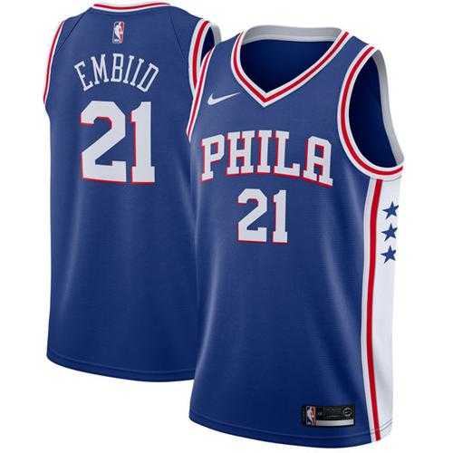 Men's Nike Philadelphia 76ers #21 Joel Embiid Blue Stitched NBA Swingman Jersey