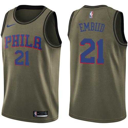 Men's Nike Philadelphia 76ers #21 Joel Embiid Green Salute to Service NBA Swingman Jersey