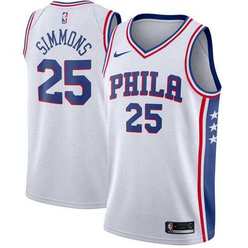 Men's Nike Philadelphia 76ers #25 Ben Simmons White Stitched NBA Swingman Jersey