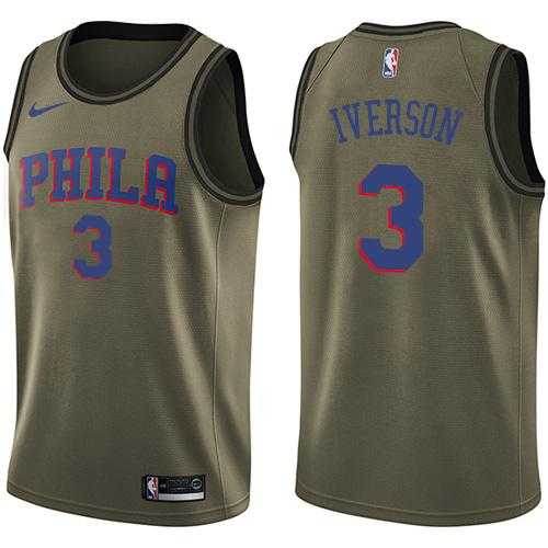 Men's Nike Philadelphia 76ers #3 Allen Iverson Green Salute to Service NBA Swingman Jersey