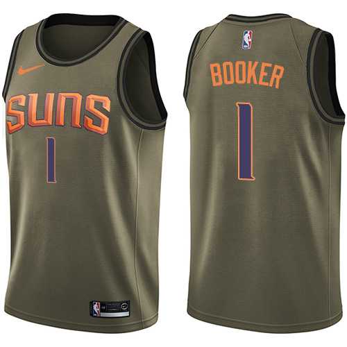 Men's Nike Phoenix Suns #1 Devin Booker Green Salute to Service NBA Swingman Jersey