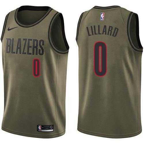 Men's Nike Portland Trail Blazers #0 Damian Lillard Green Salute to Service NBA Swingman Jersey