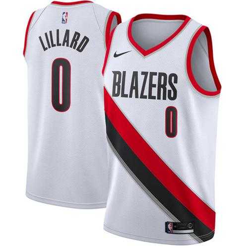 Men's Nike Portland Trail Blazers #0 Damian Lillard White NBA Swingman Jersey