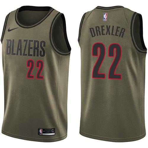 Men's Nike Portland Trail Blazers #22 Clyde Drexler Green Salute to Service NBA Swingman Jersey