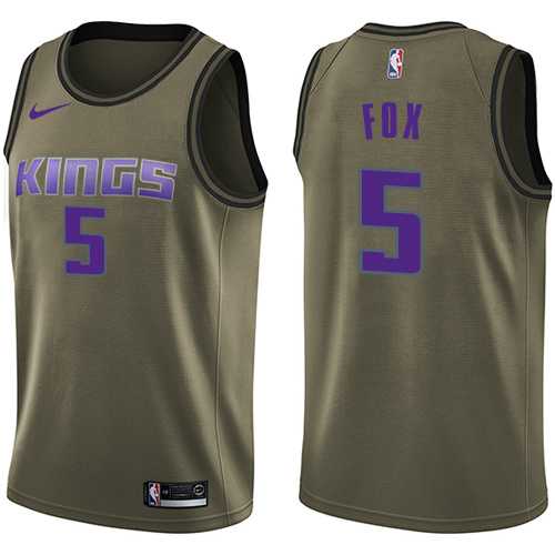 Men's Nike Sacramento Kings #5 De'Aaron Fox Green Salute to Service NBA Swingman Jersey