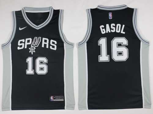 Men's Nike San Antonio Spurs #16 Pau Gasol Black NBA Swingman Icon Edition Jersey