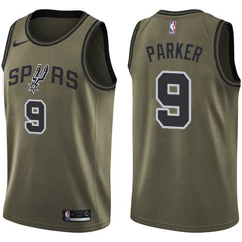 Men's Nike San Antonio Spurs #9 Tony Parker Green Salute to Service NBA Swingman Jersey