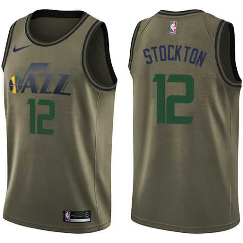 Men's Nike Utah Jazz #12 John Stockton Green Salute to Service NBA Swingman Jersey