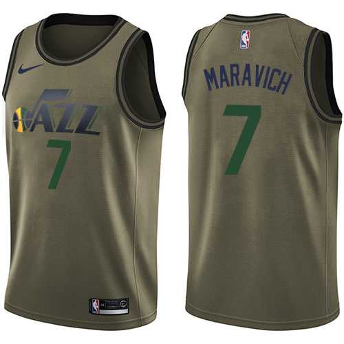 Men's Nike Utah Jazz #7 Pete Maravich Green Salute to Service NBA Swingman Jersey