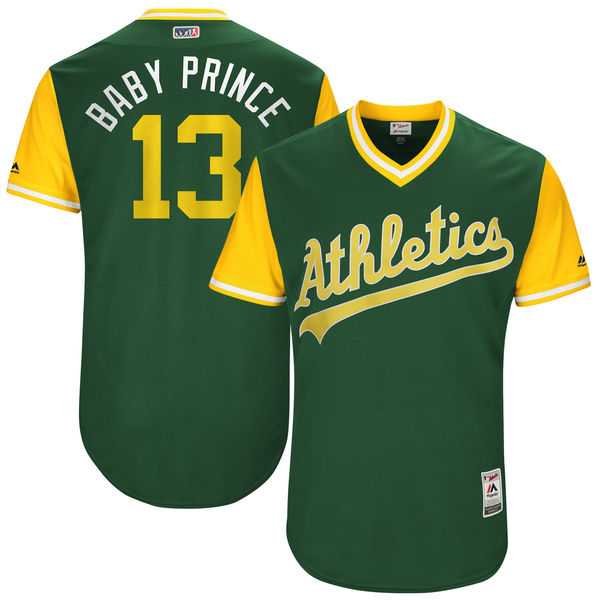 Men's Oakland Athletics #13 Bruce Maxwell Baby Prince Majestic Green 2017 Little League World Series Players Weekend Jersey