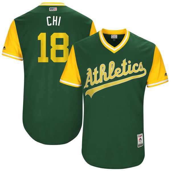 Men's Oakland Athletics #18 Chad Pinder CHI Majestic Green 2017 Little League World Series Players Weekend Jersey