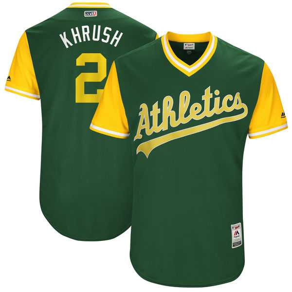 Men's Oakland Athletics #2 Khris Davis Khrush Majestic Green 2017 Little League World Series Players Weekend Jersey Men's Oakland Athletics #2 Khris Davis Khrush Majestic Green 2017 Little League World Series Players Weekend Jersey