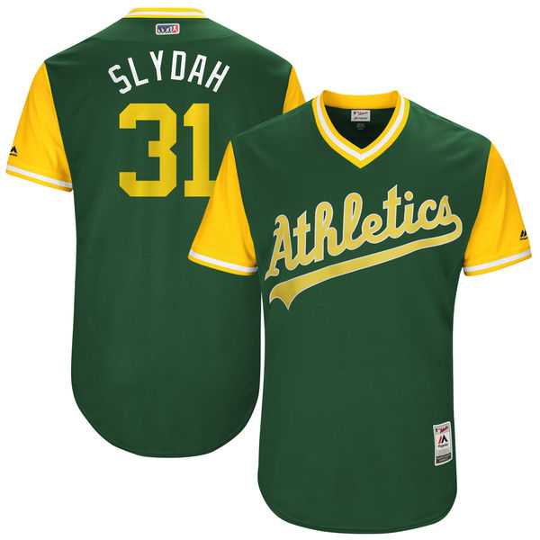 Men's Oakland Athletics #31 Liam Hendriks Slydah Majestic Green 2017 Little League World Series Players Weekend Jersey Men's Oakland Athletics #31 Liam Hendriks Slydah Majestic Green 2017 Little League World Series Players Weekend Jersey